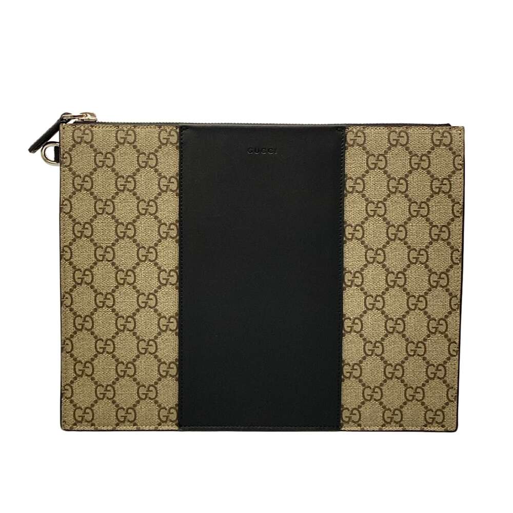 Gucci GG Plus, GG Supreme, Eden Strap Clutch Bag 779863 Gray Beige Black Multi